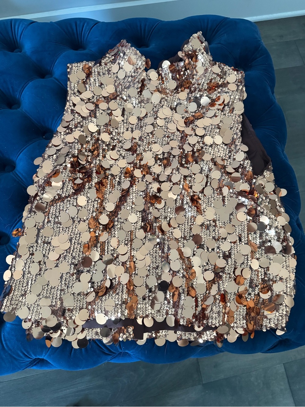 Sequin Shell-Embellished Sleeveless Top - Bronze